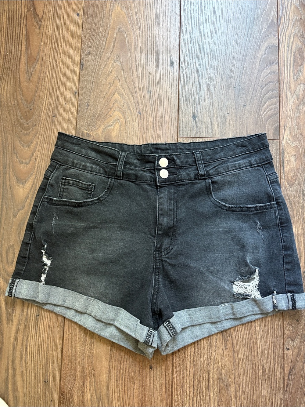 Black Distressed Cuffed Denim Shorts